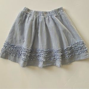 LL Bean Skirt Size 5 6 Gingham Blue White Stripe Ruffles Cotton Elastic Waist